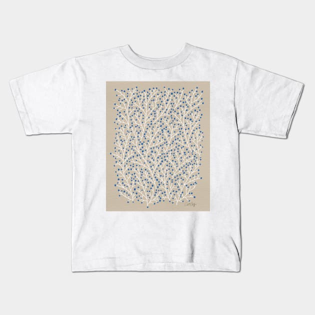 Berry Branches - Blue Tan Kids T-Shirt by CatCoq